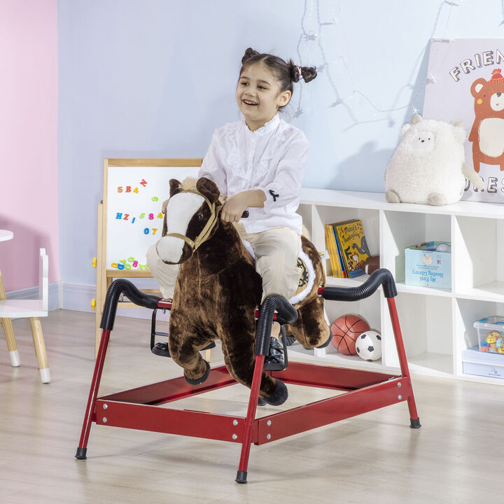 BreeBe Kids Spring Rocking Horse, Ride on Horse for Girls and Boys with Sounds, Plush Animal Ride-on Toy with Soft Feel