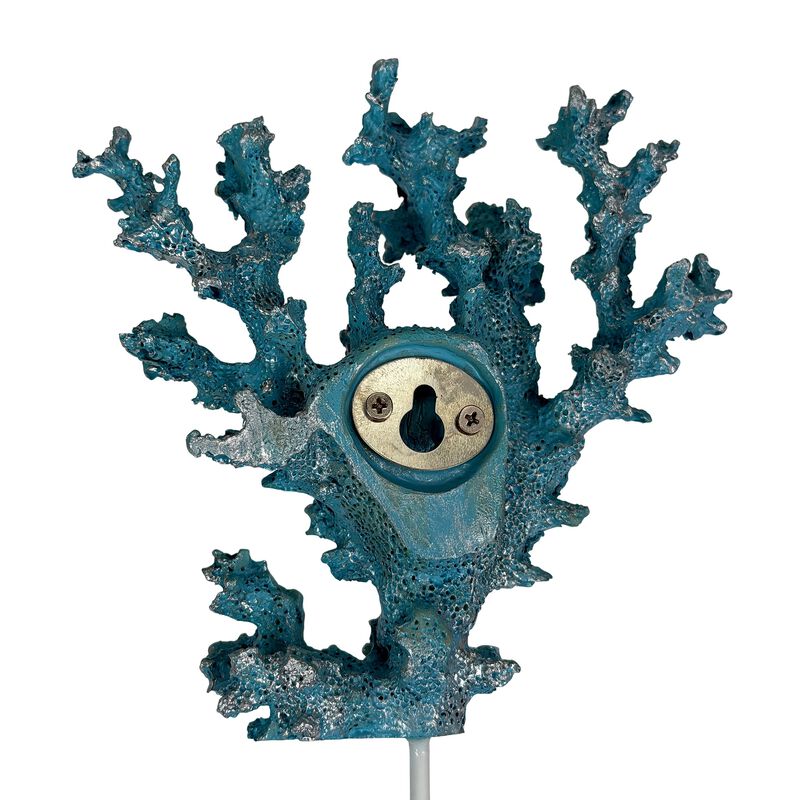 Decorative Coral Wall Hook Blue Silver 75 In Resin Metal Key Holder image number 4