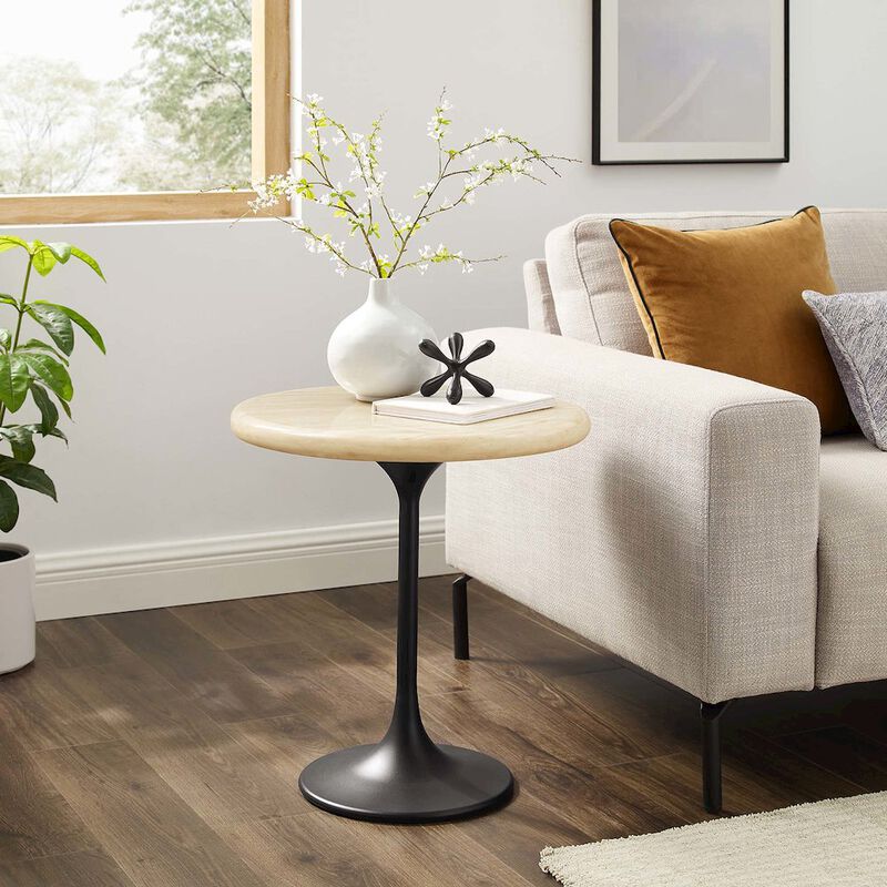 Lippa 20" Round Faux Travertine Side Table image number 6