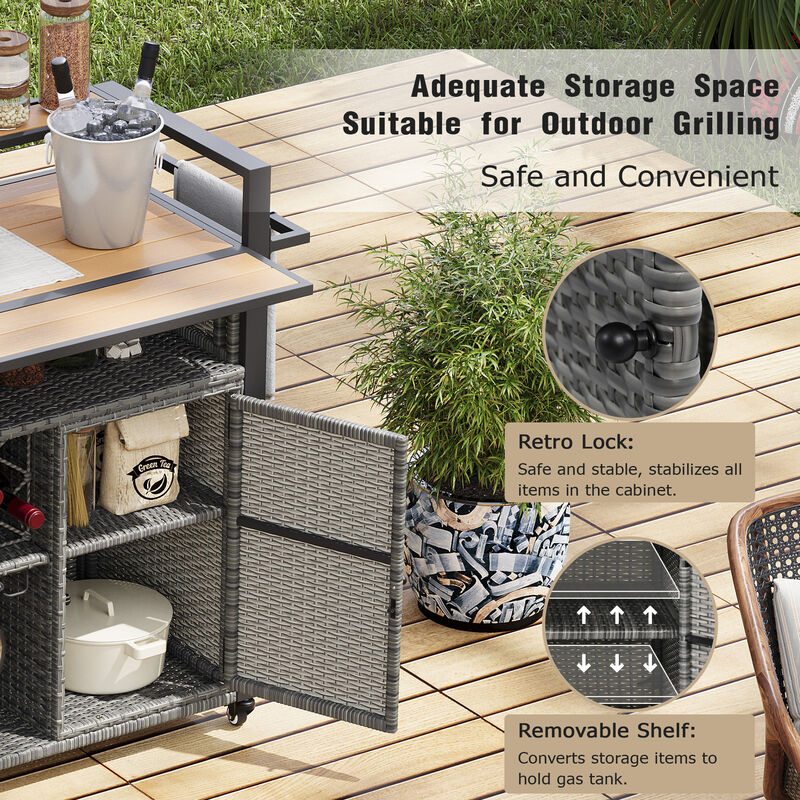 Merax Wicker Outdoor Rolling Kitchen Island