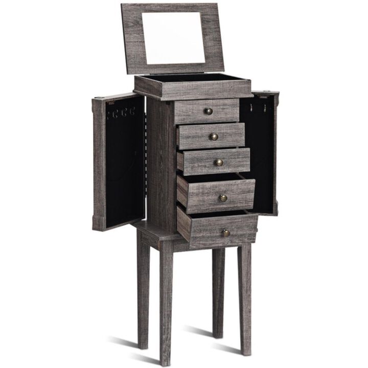 Hivvago Standing Jewelry Cabinet Storage Organizer with Wooden Legs-Gray