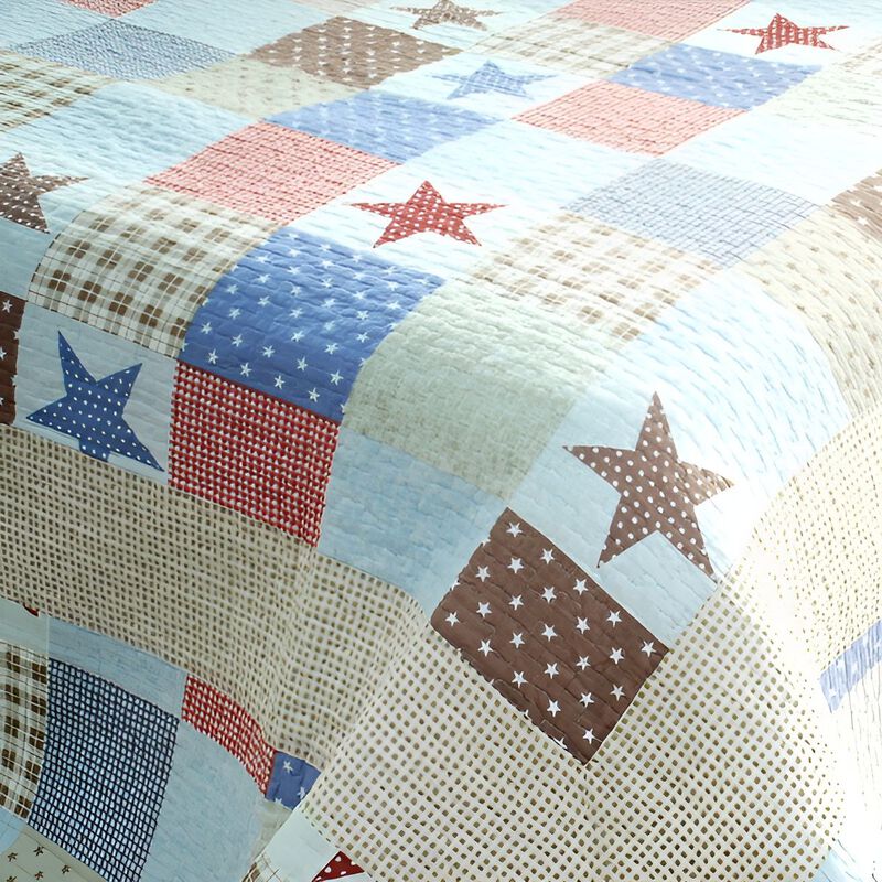 Queen Size 3-Piece Cotton Vermicelli Quilted Printed Quilt Set with Shams image number 3