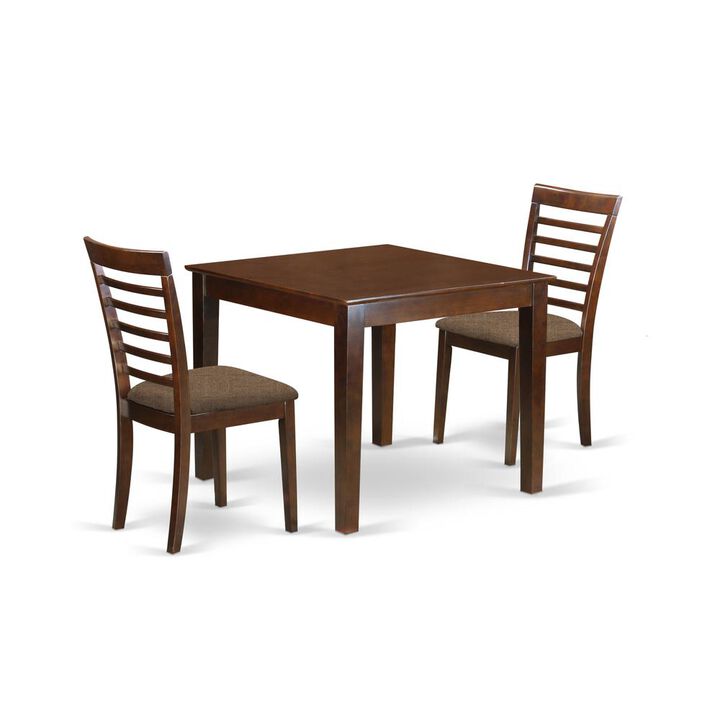 3 Pc Dinette Table set with a Dining Table and 2 Dining Chairs in Mahogany