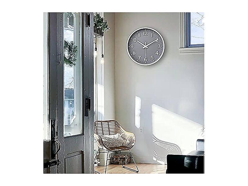 Grey Wall Clock 12 Inch Silent Non Ticking Living Room Bedroom Kitchen Office image number 2