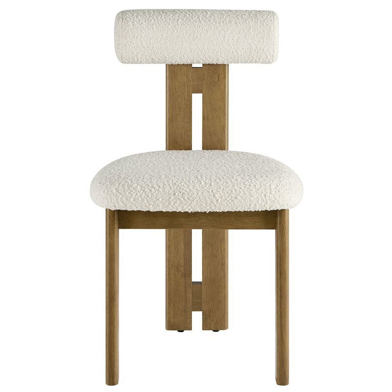 Modway Torian Upholstered Boucle Dining Chairs Set of 2 in Walnut Black - 3-Legged Farmhouse Kitchen Chairs - Mid-Century Modern Armless Accent Chairs - Comfortable Side Chairs with Wood Legs image number 6