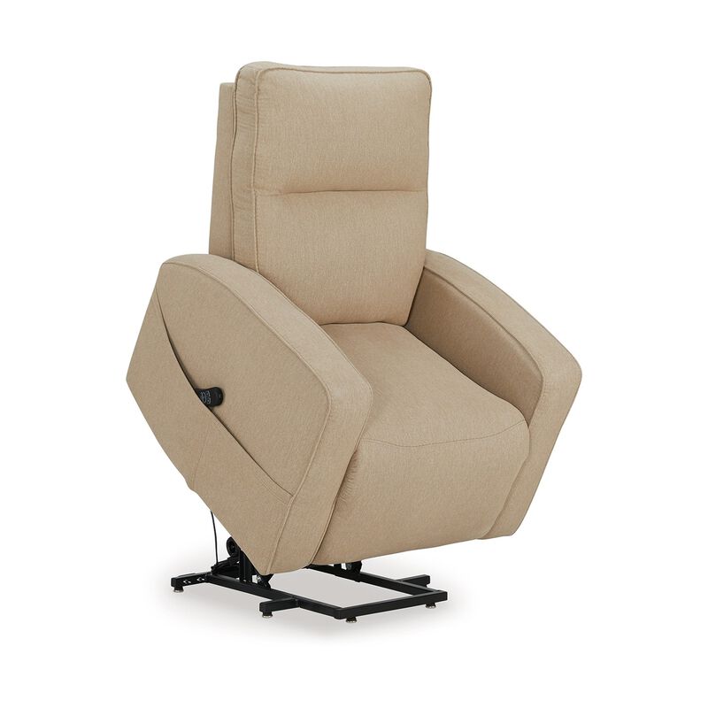 Lawson Power Lift Recliner Chair, Taupe Polyester, Soft Foam Cushioned - Benzara