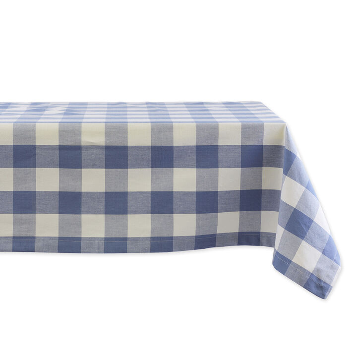 60" x 104" White and Stonewash Blue Buffalo Check Table Cloth