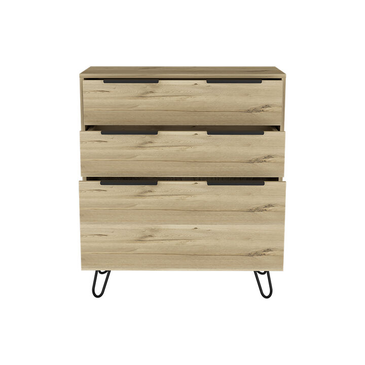 DEPOT E-SHOP Begonia Dresser, Three Drawers, Superior Top, Hairpin Legs, Light Oak