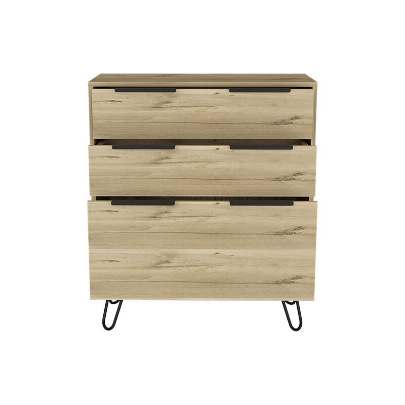 DEPOT E-SHOP Begonia Dresser, Three Drawers, Superior Top, Hairpin Legs, Light Oak