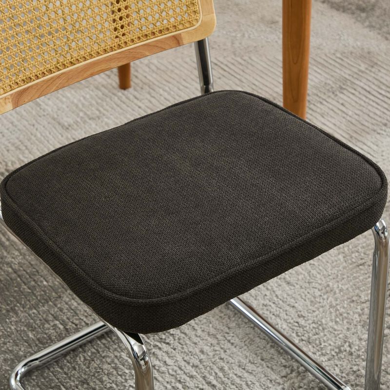 Whisen 2-Piece Mid Century Dining Chairs, Linen Upholstered with Cane Back & Chrome Base, Cantilever Design for Kitchen image number 7