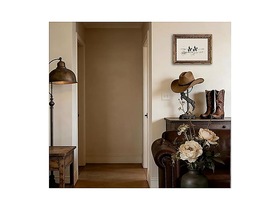 Vintage Gold Framed 3D Textured Western Cowboy Wall Art Neutral Decor Black Room