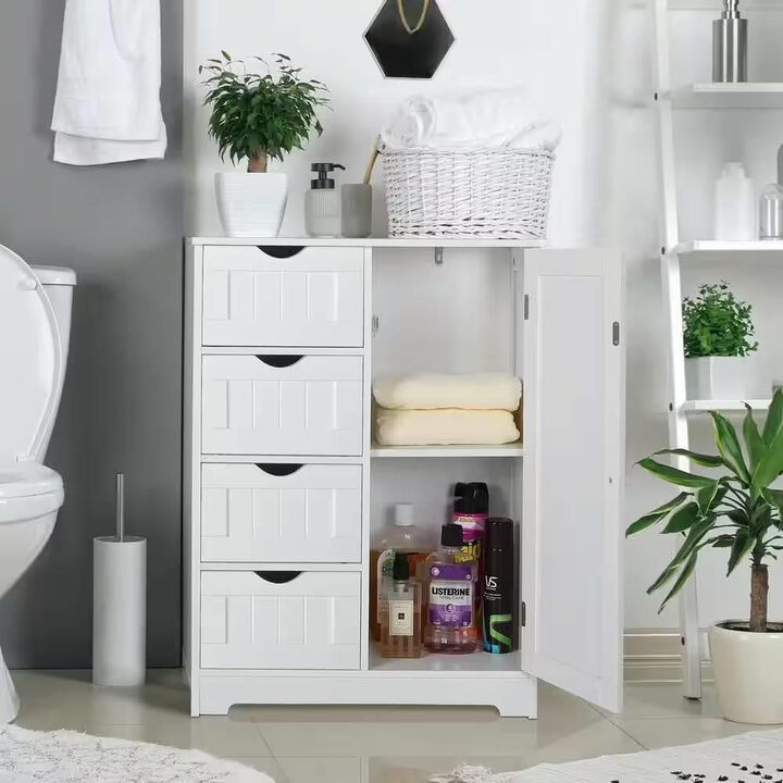 Hivvago Modern Farmhouse 4-Drawer Bathroom Linen Cabinet in White Wood Finish