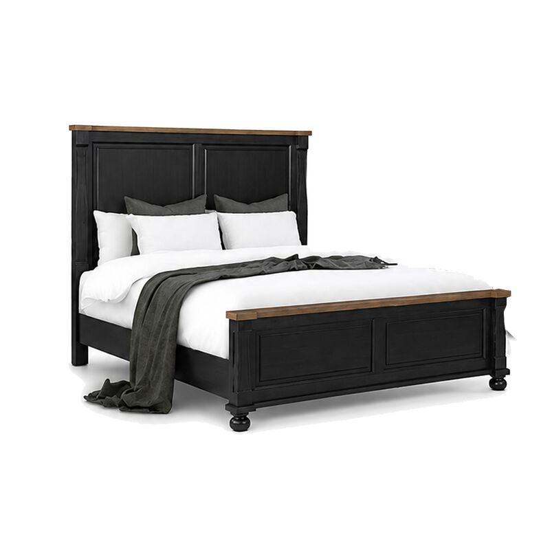 Ginie 5pc Queen Bedroom Set, USB Bedside Table, Black Rustic Oak Brown image number 2