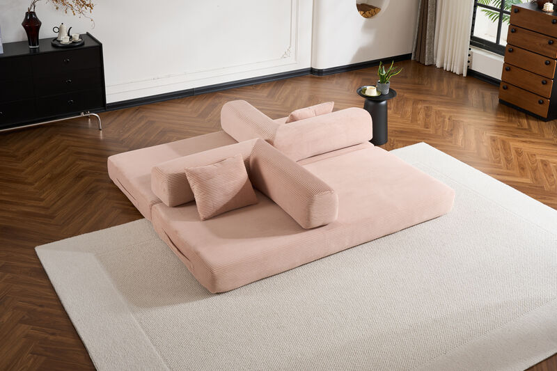 Cozy Convertible Sofa Bed with Cylindrical Pillow for Home Comfort