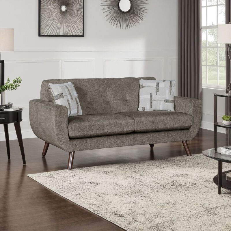 Jany Loveseat with 2 Pillows, 70 Inch, Brown Microfiber, Walnut Tone - Benzara