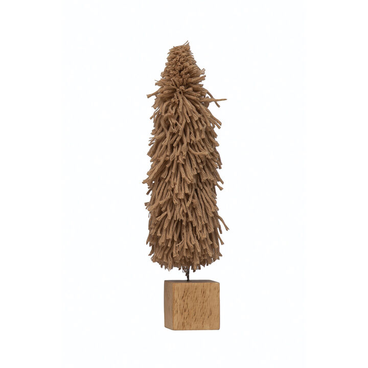 Fabric Yarn Tree with Wood Block Base, Tan