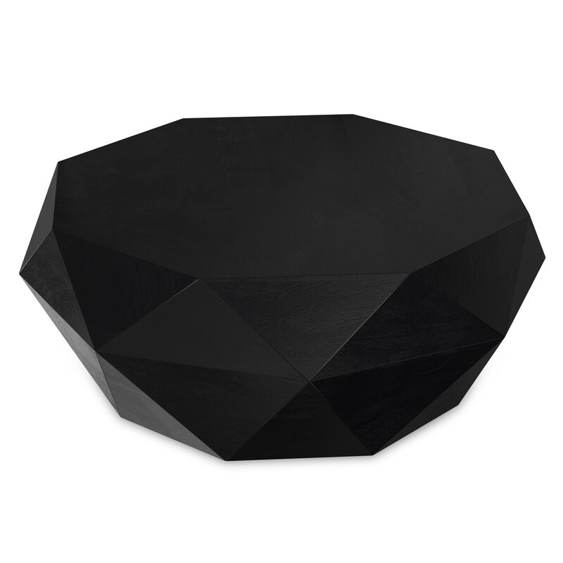 Zayn SOLID ACACIA WOOD 35 inch Wide Irregular Contemporary Coffee Table in Black, Fully Assembled