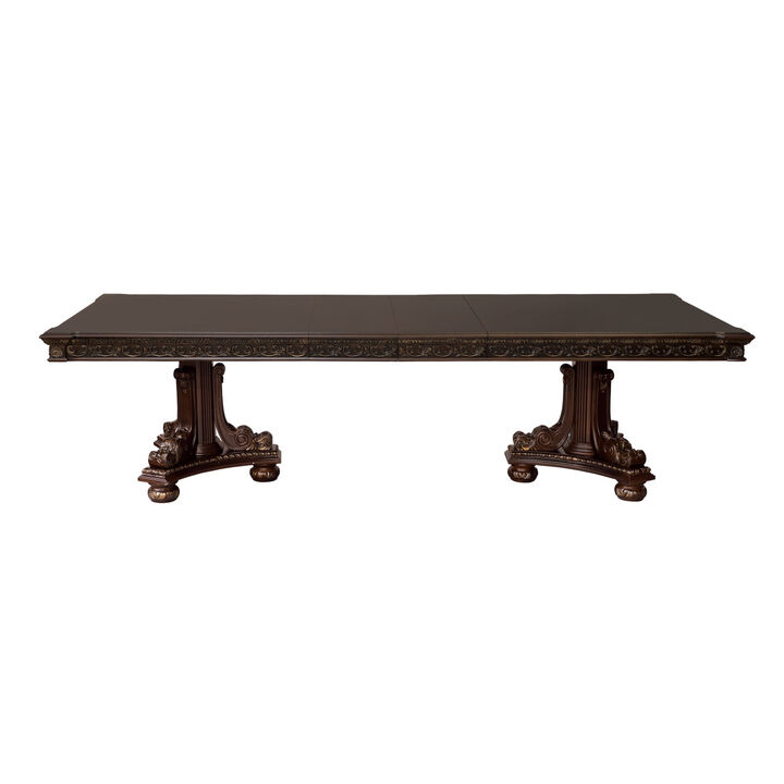 Formal Traditional Dining Table 1pc Dark Cherry Finish with Gold Tipping 2x Extension Leaves Cherry Veneer Wooden Dining Room Furniture
