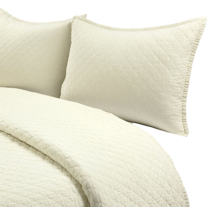 Lightweight Cotton Linen Reversible 3-PC Quilt Set for Bedroom Comfort