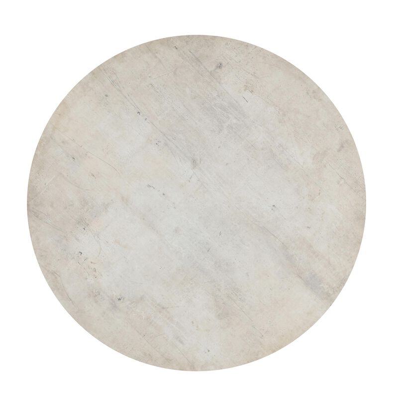 Vahn Dining Table with White Concrete Laminate Top, Pine Wood 47 Inch - Benzara