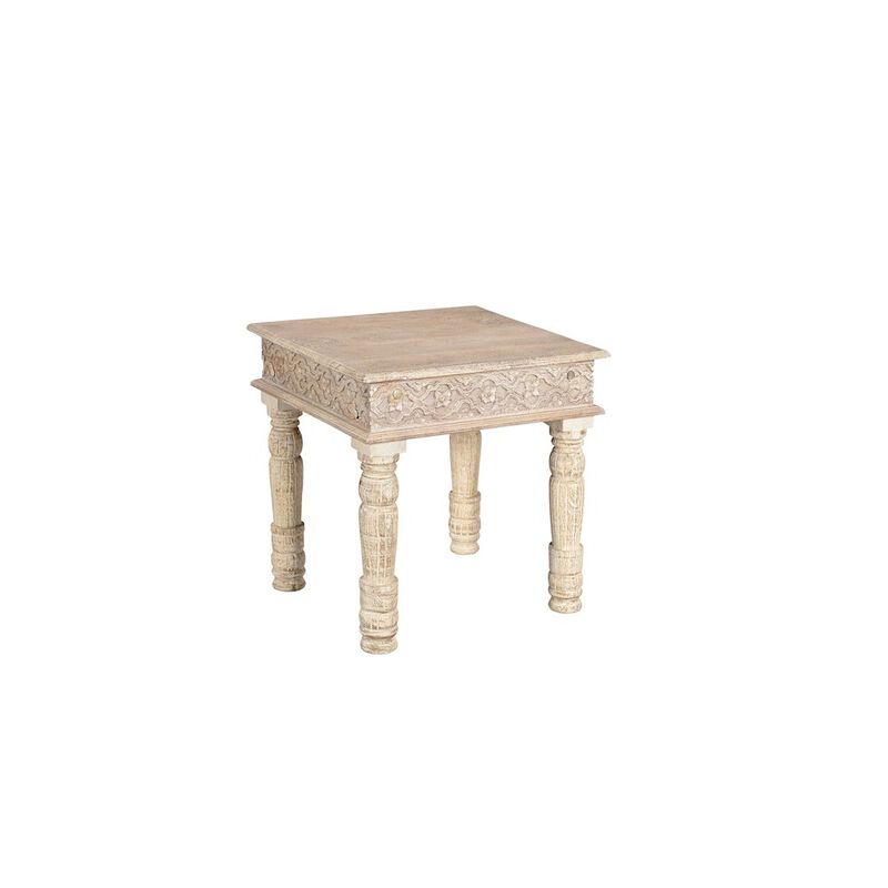 Taran Designs Eldris Carved Solid Wood End Table