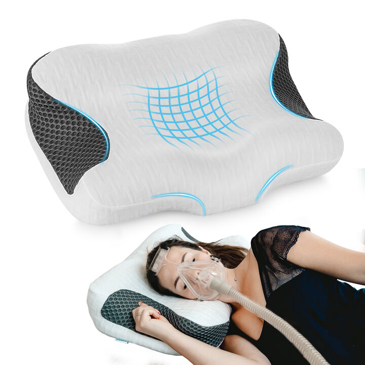Elviros Cervical Neck CPAP Pillow for Sleeping, Ergonomic Adjustable Height Neck Support Memory Foam Bed Pillow for CPAP Users with Sleep Apnea, Suitable for Side and Back Sleepers