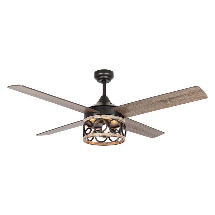 52" Farmhouse 4-Blade Caged Ceiling Fan with Remote Control