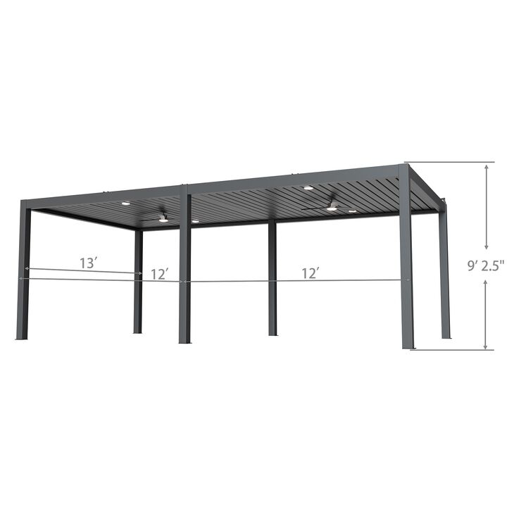 Mondawe 13x24ft Solar Power Aluminum Pergola,Wireless Control,W/ Adjustable Louvers&Hidden Drainage