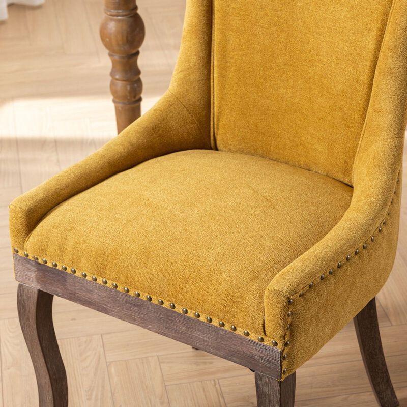 Clihome Ultra Side Dining Chair,Thickened fabric chairs with neutrally toned solid wood legs,Bronze nail head,Set of 2 image number 4