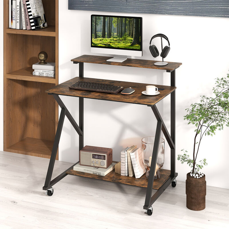 Compact Rolling Computer Desk with Power Outlets for Small Spaces image number 6