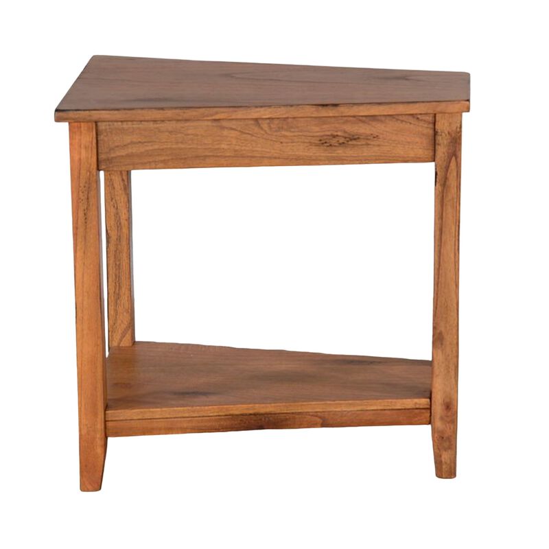 Marv Chairside Table, Shelf, 24 Inch Angled Oak Brown Mahogany Wood
