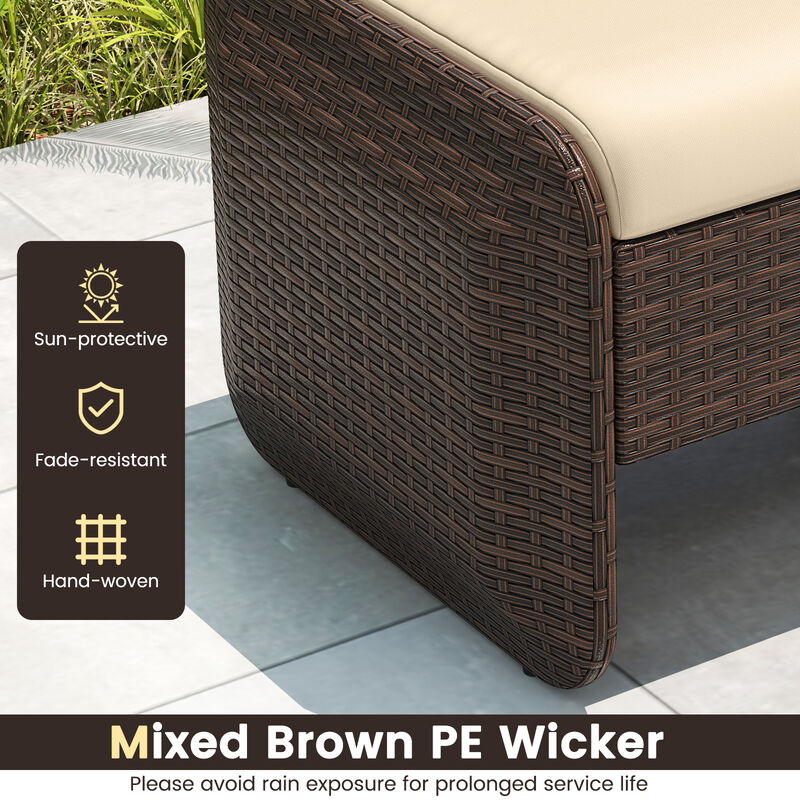 Wicker Ottoman Set of 2 for Outdoor Use with Removable Cushions