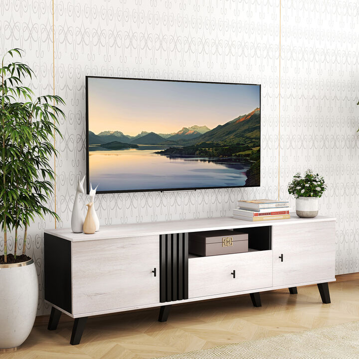 Mid-Century Modern TV Stand Entertainment Center for 80" TV, Stylish Living Room Piece