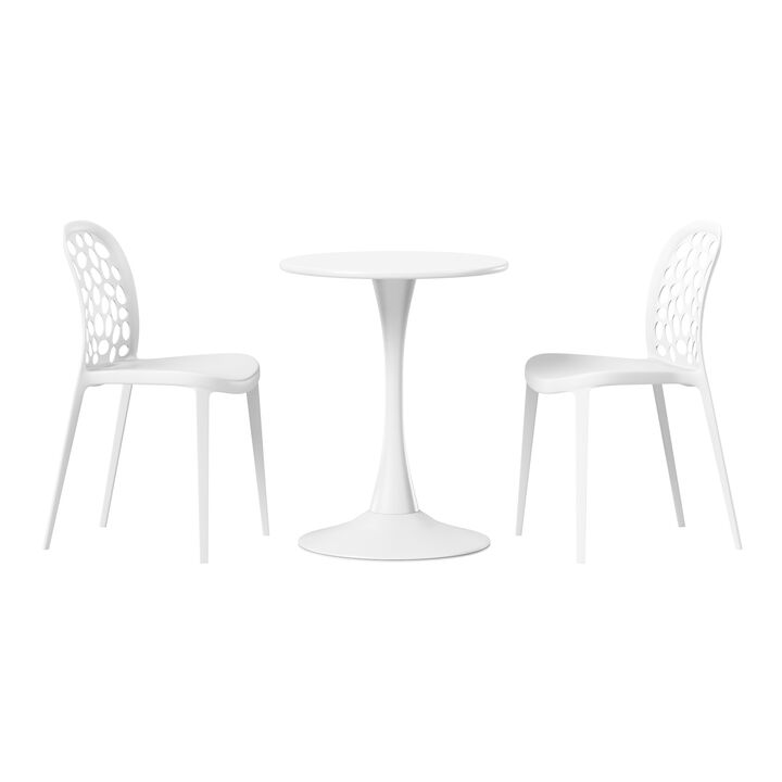 WestinTrends 3-Piece Outdoor Indoor Metal Patio Dining Table Set With Stackable Polypropylene Patio Side Chairs
