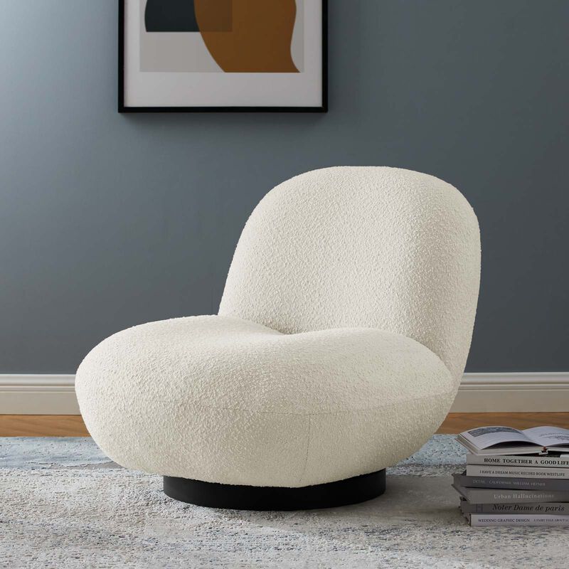 Kindred Boucle Upholstered Upholstered Fabric Swivel Chair White EEI-5486-BLK-IVO image number 1