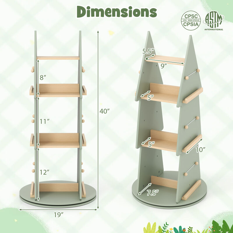 Tree-Shaped Rotating Kids Bookshelf with 4 Tiers – 360° Display Storage Organizer