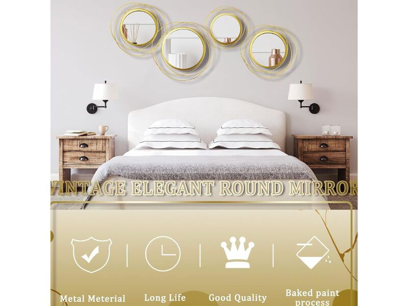Hicarer 4-Piece Gold Circle Wall Mirror Set – Modern Metal Decor