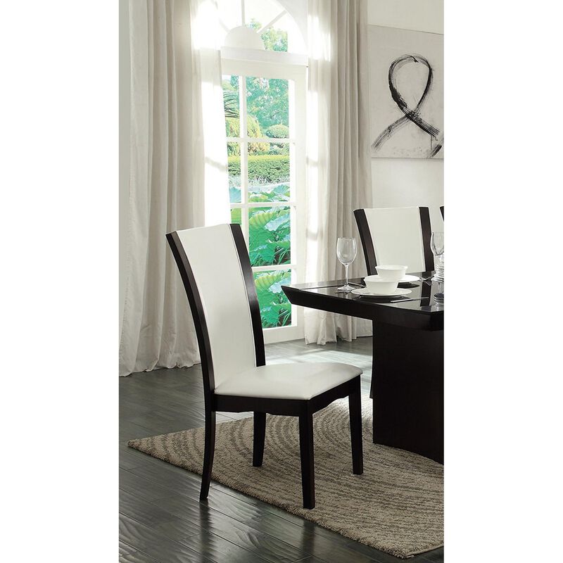 Leather Upholstered Side Chair With Long Back, White and Black, Set Of 2-Benzara