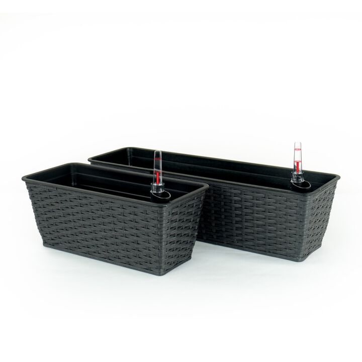 2-Pack Smart Self-watering Rectangle Hand Woven Wicker Planter for Indoor and Outdoor