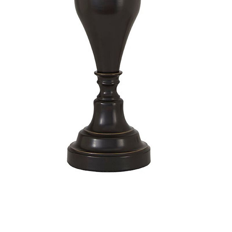 Metal Table Lamp with Turned Pedestal Base, Set of 2, Bronze-Benzara