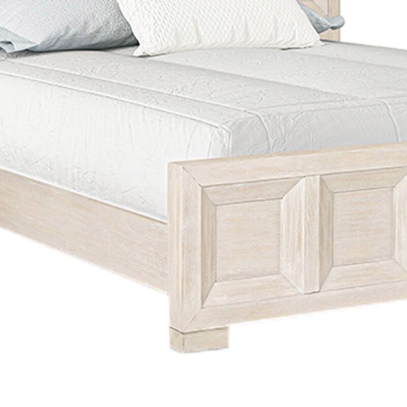 Kizie Queen Size Bed, Modern Classic Recessed Panels, Beige Solid Wood - Benzara