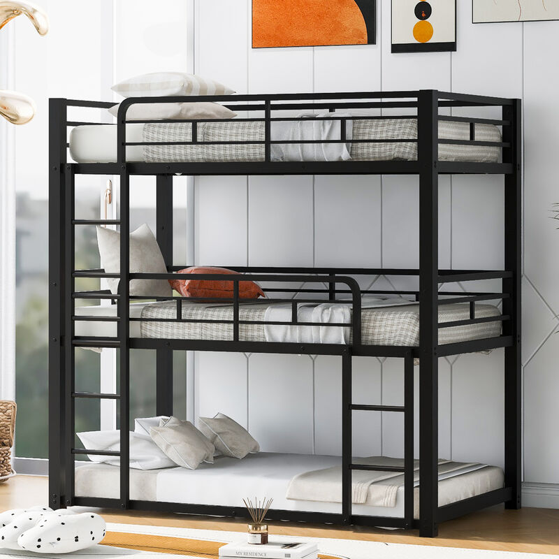 Whisen Metal Twin Size Triple Bunk Bed- Black