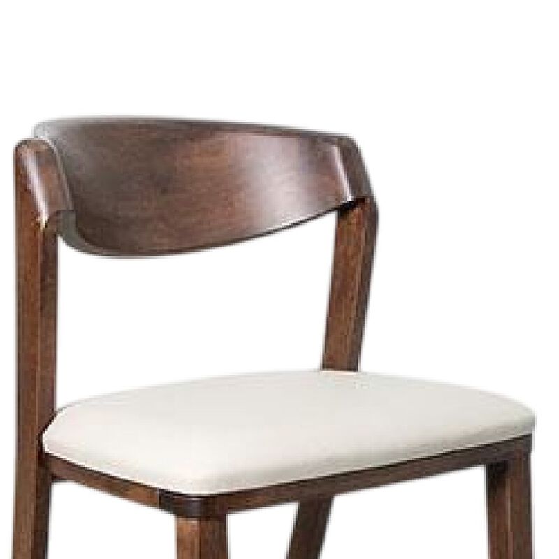 Viki Dining Side Chair Set of 2, Ivory Fabric Seat, Brown Solid Wood