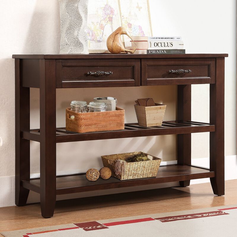 Whisen Mid-Century Style Console Table with Two Storage Drawers and Two Tiers Shelves - Espresso