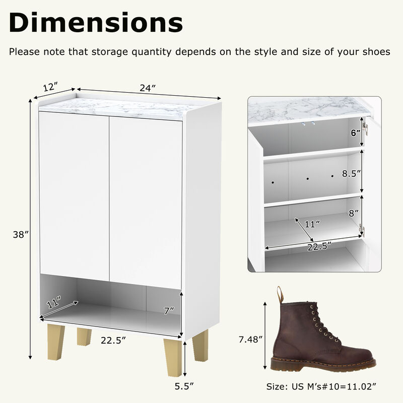 5-Tier Shoe Cabinet with Faux Marble Countertop and Flat Tilting Shelves