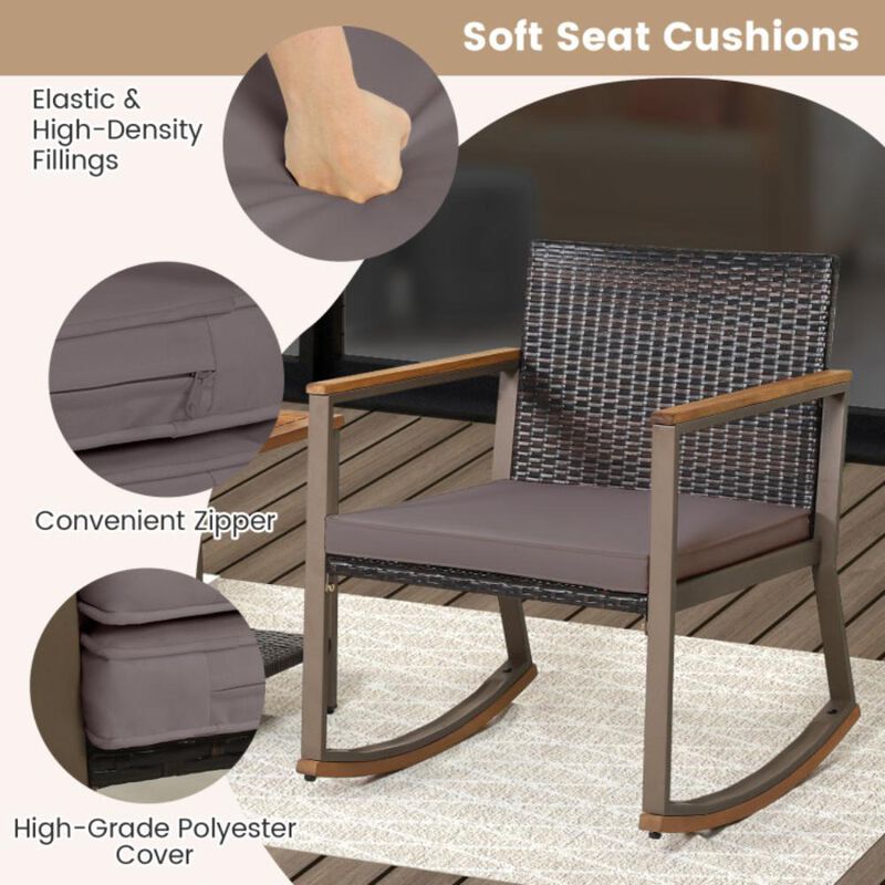 Hivvago 3 Pieces Rattan Rocking Bistro Set with Coffee Table and Cushions