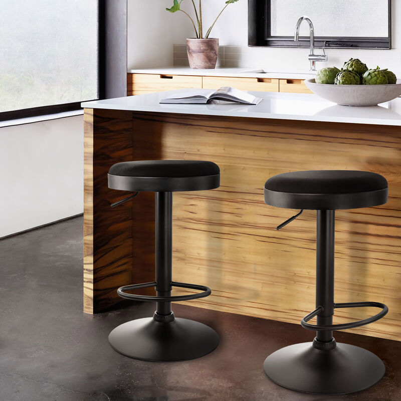 Elama 2 Piece Backless Adjustable Fabric Bar Stool in Black with Black Base image number 1