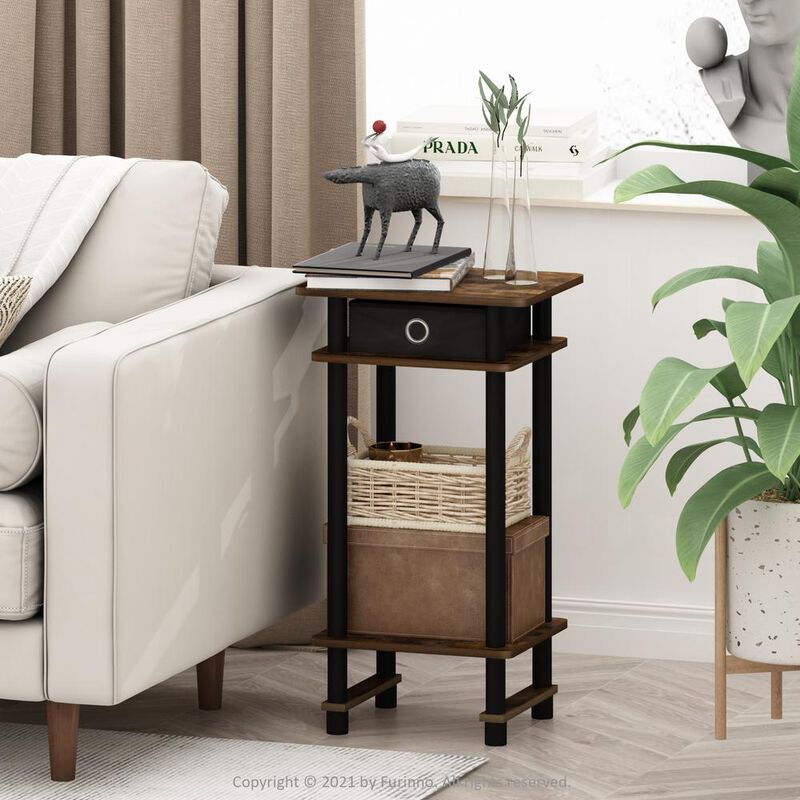 Furinno Turn-N-Tube Tall End Table with Bin, Amber Pine/Black