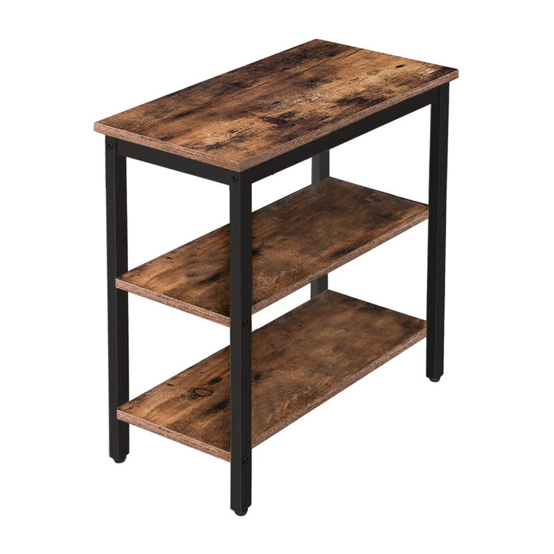 3-Tier Narrow End Table with Storage Shelves for Living Room or Bedroom-Brown image number 0