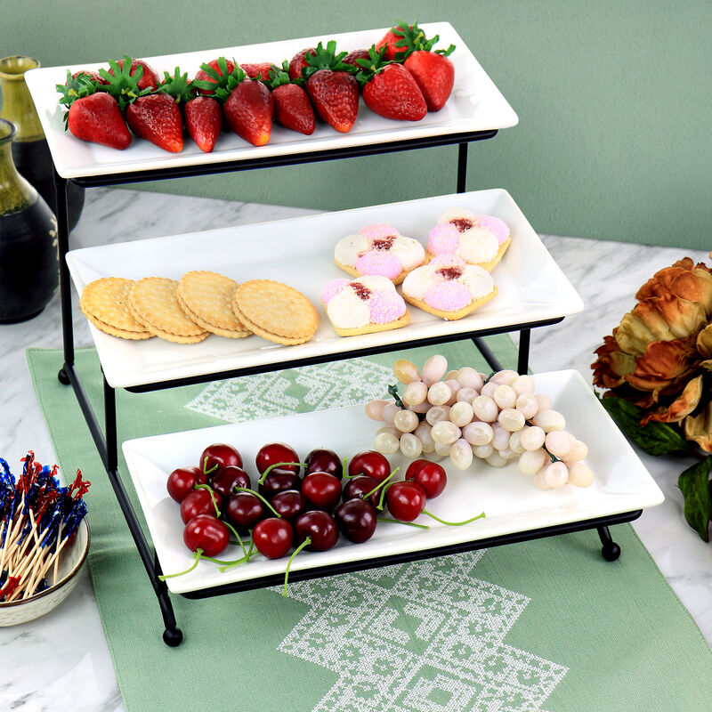 Elama 3 Tier Rectangular Plate Porcelain Serveware Set